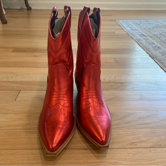 Shu Shop Red Zahara Metallic Cowgirl Boots Western Concert Independence Size 8.5 - Picture 2 of 7